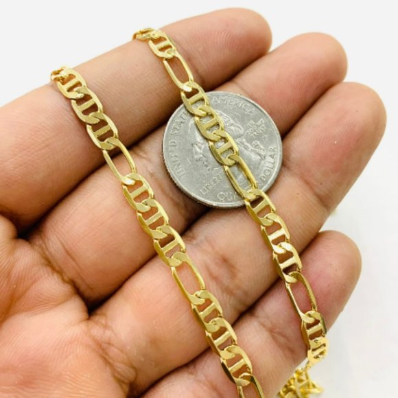 14K Gold F Figaro Mariners Chain Necklace for Mens Womens 24" 4.4mm Cadenas Oro - Picture 7 of 7